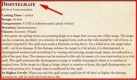 disintegrate 5e